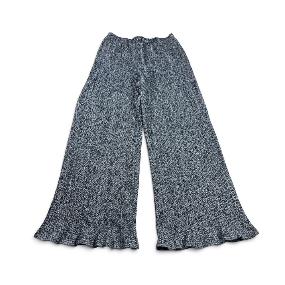 Zara Wide Leg Palazzo Pants Blue White Crinkle Relaxed Fit Stretch Pull On M